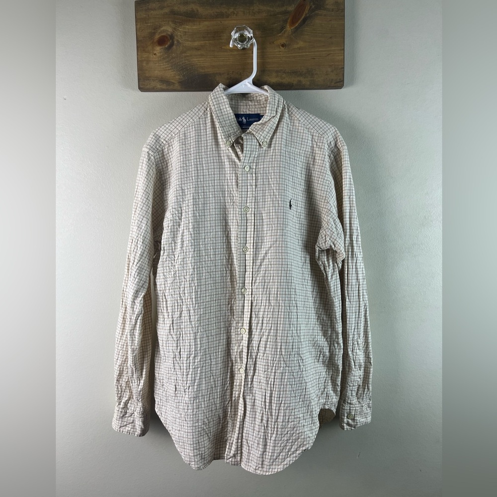 Ralph Lauren Medium classic fit tan plaid long sleeved button down shirt